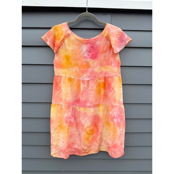 SOI PARIS Tie Dye Silk Babydoll Mini Dress Pink Orange 40 6 8 - Picture 5 of 6